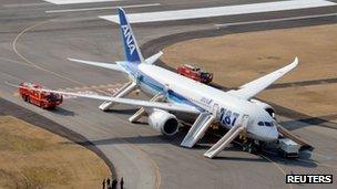 ANA Boeing 787 Dreamliner after making emergency landing