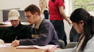 College students in library