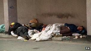 Homeless people sleeping rough