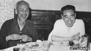 Ho Chi Minh and Chinese Prime Minister Zhou Enlai in Hanoi in 1960