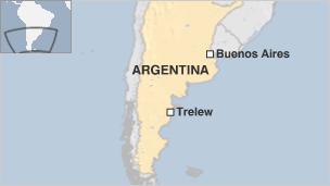 Map showing Trelew, Patagonia