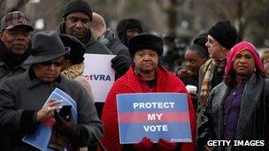 Alabama residents protest against the Supreme Court lawsuit in Washington DC, 27 February 2013