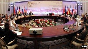 Round table at the talks in Almaty, Kazakhstan