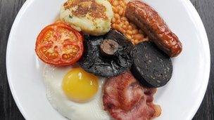 Black pudding on a breakfast plate