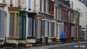 Boarded up terraced houses