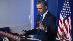 US President Barack Obama speaks to the press at the White House 1 March 2013