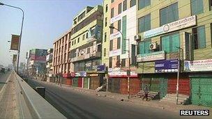 Shuttered shops in Dhaka