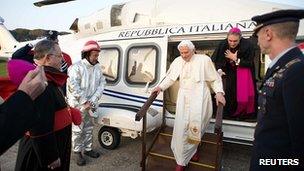 Benedict XVI arrives at Castel Gandolfo by helicopter. 1 March 2013