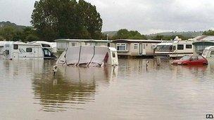 Flooding in Aberystwyth caravan park last June