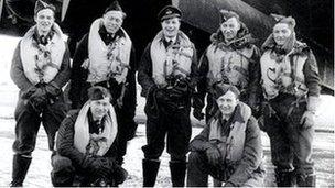 1. Flt Lt J Whiteley DFC (centre) and his 619 Squadron crew