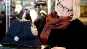 Karen Hancox with the helmet belonging to her great-great Uncle