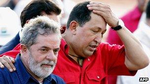 Hugo Chavez and Lula da Silva, March 2008