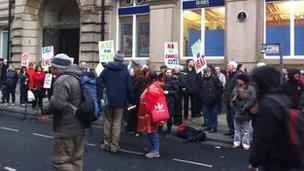 Protesters outside Liverpool Town Hall