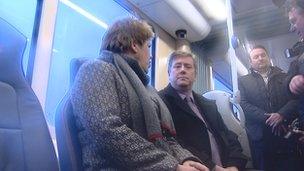 Edinburgh's Transport Convener, Lesley Hinds and Transport Minister Keith Brown, taking a trip on the line