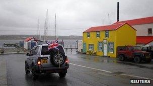 Car with a union flag in Port Stanley