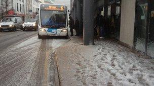 Snow at Liberation Station in St Helier