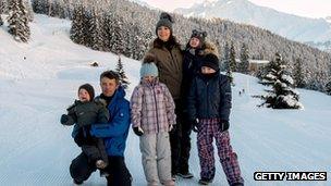 Crown Prince Frederik and Crown Princess Mary with their four children in Verbier, Switzerland