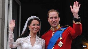 Prince William, Duke of Cambridge, and the Duchess of Cambridge on their wedding day in 2011.