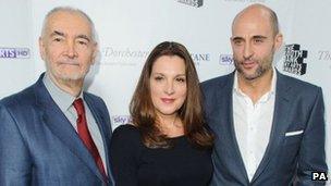 Michael J Wilson, Barbara Broccoli and Mark Strong