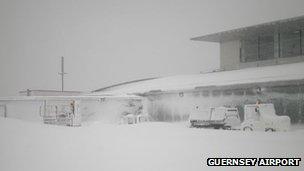 Guernsey Airport covered in snow