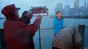 Laura Trevelyan reporting during Hurricane Sandy