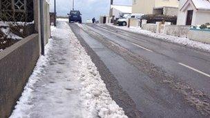 Icy pavements in St Clement