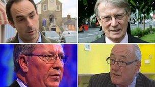 (Gyda'r cloc) Christopher Salmon, Alun Michael, Winston Roddick a Ian Johnston