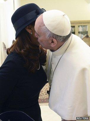 Argentine President Cristina Fernandez de Kirchner and Pope Francis, 18 March 2013