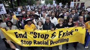 People protest against New York's policy of stopping and frisking men in the street, 17 June 2012