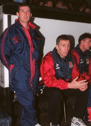 Jones (right) was a member of Brian Flynn's coaching team at Wrexham