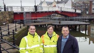 North Yorkshire County Council engineers Andrew Wood and John Smith with councillor Joe Plant