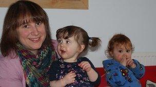 Katy Williams with twins Maisy and Morgan, 18 months