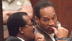 OJ Simpson with his lead attorney Johnnie Cochran Jr during his 1995 trial