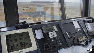 An airport runway seen from an air traffic control tower, Salisbury Maryland, 21 March 2013