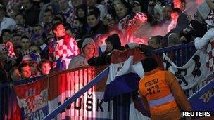 Croatian fans during the Croatia-Serbia match in Zagreb. Photo: 22 March 2013