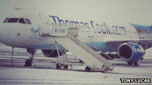 Aircraft in snow at East Midlands Airport