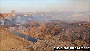 Wood recycling fire at Port Clarence