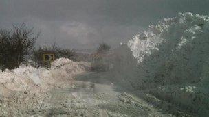 Heavy snow on road in Northern Ireland