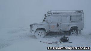 Land Rover in snow in Southern Cairngorms