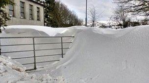 Snow drift at Hannahstown Orange hall