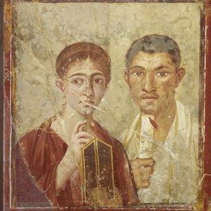 Wall painting of the baker Terentius Neo and his wife. From the House of Terentius Neo, Pompeii. AD50 to 79. Copyright Soprintendenza Speciale per i Beni Archeologici di Napoli e Pompei / Trustees of the British Museum