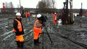 Work under way on replacing the track near Melrose in southern Scotland