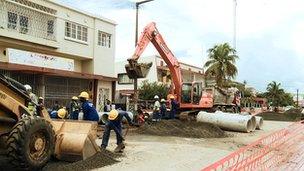 One of the mayor's road building teams working to improve the city.