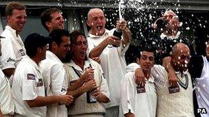 Yorkshire players celebrate the County Championship title in 2001