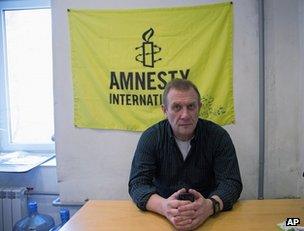 Amnesty International Russia chief Sergei Nikitin in his office in Moscow, 25 March