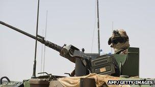 A French soldier mans a machine gun in Mali