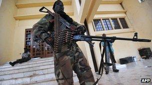 Seleka rebels guard presidential compound in Bangui. 25 March 2013