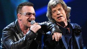 U2's Bono and Mick Jagger