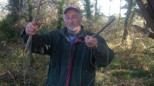 Geoff Holman with one of the snares