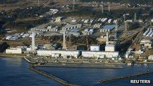 An aerial view shows Tokyo Electric Power Co."s (TEPCO) tsunami-crippled Fukushima Daiichi nuclear power plant in Fukushima Prefecture March 11, 2013.